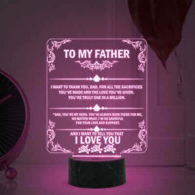 To my Father Acrylic English Quote Led Night Lamp with Automatic Color Changing Light Birthday Gift for Dad